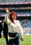 12 May 2024; Kathleen Buckley of the 1974 Offaly All-Ireland final team is presented to the crowd at half time of the Leinster LGFA Senior Football Championship final match between Dublin and Meath at Croke Park in Dublin. Photo by Harry Murphy/Sportsfile
