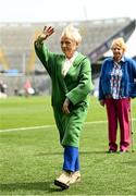 12 May 2024; Tona McDonald of the 1974 Offaly All-Ireland final team is presented to the crowd at half time of the Leinster LGFA Senior Football Championship final match between Dublin and Meath at Croke Park in Dublin. Photo by Harry Murphy/Sportsfile