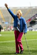 12 May 2024; Mary Todd of the 1974 Offaly All-Ireland final team is presented to the crowd at half time of the Leinster LGFA Senior Football Championship final match between Dublin and Meath at Croke Park in Dublin. Photo by Harry Murphy/Sportsfile