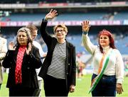 12 May 2024; Catherine Conroy, Mary Nevin and Kathleen Buckley of the 1974 Offaly All-Ireland final team are presented to the crowd at half time of the Leinster LGFA Senior Football Championship final match between Dublin and Meath at Croke Park in Dublin. Photo by Harry Murphy/Sportsfile