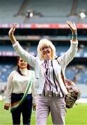 12 May 2024; Fidelma Geraghty of the 1974 Offaly All-Ireland final team is presented to the crowd at half time of the Leinster LGFA Senior Football Championship final match between Dublin and Meath at Croke Park in Dublin. Photo by Harry Murphy/Sportsfile