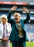 12 May 2024; Phyllis Hackett of the 1974 Offaly All-Ireland final team is presented to the crowd at half time of the Leinster LGFA Senior Football Championship final match between Dublin and Meath at Croke Park in Dublin. Photo by Harry Murphy/Sportsfile