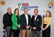 14 May 2024; Carlow to play host to Cairn Community Games Festivals until 2028. In attendance at the announcement are, from left, Derek Blanche, Events Manager Visual Carlow, Averil Lawler, Carlow College St Patricks, Community Games Deputy President Paul Doogue, Community Games President Gerry McGuinness, and Emma Lucy O'Brien, CEO Visual Carlow, at Delta Sensory Gardens in Carlow. Photo by Sam Barnes/Sportsfile