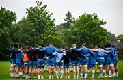 13 May 2024; Leinster players huddle during a Leinster Rugby squad training at UCD in Dublin. Photo by Harry Murphy/Sportsfile