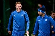 13 May 2024; Ciarán Frawley and James Lowe during a Leinster Rugby squad training at UCD in Dublin. Photo by Harry Murphy/Sportsfile