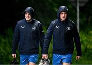 13 May 2024; Ben Brownlee and Gus McCarthy during a Leinster Rugby squad training at UCD in Dublin. Photo by Harry Murphy/Sportsfile