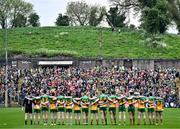 12 May 2024; Donegal players stand for Amhrán na bhFiann before the Ulster GAA Football Senior Championship final match between Armagh and Donegal at St Tiernach's Park in Clones, Monaghan. Photo by Piaras Ó Mídheach/Sportsfile