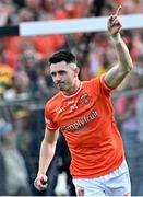 12 May 2024; Shane McPartlan of Armagh celebrates after scoring a penalty in the penalty shoot-out of the Ulster GAA Football Senior Championship final match between Armagh and Donegal at St Tiernach's Park in Clones, Monaghan. Photo by Piaras Ó Mídheach/Sportsfile