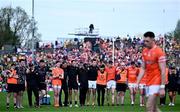 12 May 2024; Armagh players and backroom team during the penalty shoot-out of the Ulster GAA Football Senior Championship final match between Armagh and Donegal at St Tiernach's Park in Clones, Monaghan. Photo by Piaras Ó Mídheach/Sportsfile