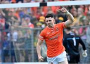 12 May 2024; Shane McPartlan of Armagh celebrates after scoring a penalty in the penalty shoot-out of the Ulster GAA Football Senior Championship final match between Armagh and Donegal at St Tiernach's Park in Clones, Monaghan. Photo by Piaras Ó Mídheach/Sportsfile
