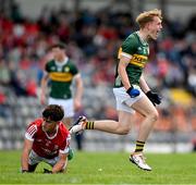 13 May 2024; Michael Horan of Kerry celebrates after kicking a point during the Electric Ireland Munster GAA Football Minor Championship Final match between Cork and Kerry at Páirc Ui Rinn in Cork. Photo by Brendan Moran/Sportsfile