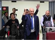 12 May 2024; Jibril Rajoub, president of the Palestinian Football Association and chair of the Palestinian Olympic Committee, on arrival at Dublin Airport as the Palestine women's national football team arrive in Ireland for an International Solidarity Match against Bohemians to be played on Wednesday at Dalymount Park in Dublin. Photo by Stephen McCarthy/Sportsfile