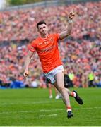 12 May 2024; Shane McPartlan of Armagh celebrates scoring in the penalty shoot-out of the Ulster GAA Football Senior Championship final match between Armagh and Donegal at St Tiernach's Park in Clones, Monaghan. Photo by Ramsey Cardy/Sportsfile