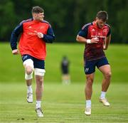 14 May 2024; Jack O'Donoghue, left, and Alex Nankivell during Munster rugby squad training at University of Limerick in Limerick. Photo by Brendan Moran/Sportsfile