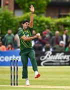 14 May 2024; Abbas Afridi of Pakistan bowls during match three of the Floki Men's T20 International Series between Ireland and Pakistan at Castle Avenue Cricket Ground in Dublin. Photo by Sam Barnes/Sportsfile