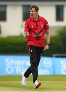 15 May 2024; Josh Manley of Munster Reds celebrates after taking the wicket of Swapnil Modgil of Leinster Lightning for LBW during the Inter-Provincial IP50 Cup match between Leinster Lightning and Munster Reds at Sydney Parade, Sandymount in Dublin. Photo by Matt Browne/Sportsfile