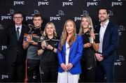 15 May 2024; In attendance at the PwC GAA/GPA Player of the Month and PwC GPA Women’s Player of the Month Awards for April are, from left, Ard Stiúrthóir of the GAA Tom Ryan, Clare hurler Shane O'Donnell, Armagh footballer Lauren McConnville, Global ETF Leader and Partner at PwC Ireland Marie Coady, Tipperary camogie player Karen Kennedy, and GPA Chief Executive Tom Parsons, at PwC offices in Dublin. Photo by Sam Barnes/Sportsfile