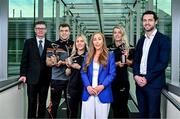 15 May 2024; In attendance at the PwC GAA/GPA Player of the Month and PwC GPA Women’s Player of the Month Awards for April are, from left, Ard Stiúrthóir of the GAA Tom Ryan, Clare hurler Shane O'Donnell, Armagh footballer Lauren McConnville, Global ETF Leader and Partner at PwC Ireland Marie Coady, Tipperary camogie player Karen Kennedy, and GPA Chief Executive Tom Parsons, at PwC offices in Dublin. Photo by Sam Barnes/Sportsfile