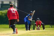 15 May 2024; Amish Sidhu of Leinster Lightning in action during the Inter-Provincial IP50 Cup match between Leinster Lightning and Munster Reds at Sydney Parade, Sandymount in Dublin. Photo by Matt Browne/Sportsfile