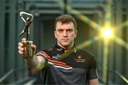 15 May 2024; (EDITORS NOTE: A special effects camera filter was used for this image.) PwC GAA/GPA Player of the Month for April in hurling, Shane O’Donnell of Clare, with his award at PwC offices in Dublin. Photo by Sam Barnes/Sportsfile