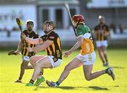 15 May 2024; Gearóid Dunne of Kilkenny in action against Ruairí Kelly of Offaly during the oneills.com Leinster GAA Hurling U20 Championship semi-final match between Offaly and Kilkenny at Glenisk O'Connor Park in Tullamore, Offaly. Photo by Piaras Ó Mídheach/Sportsfile