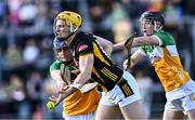 15 May 2024; Marty Murphy of Kilkenny in action against James Mahon, left, and Ben Miller of Offaly during the oneills.com Leinster GAA Hurling U20 Championship semi-final match between Offaly and Kilkenny at Glenisk O'Connor Park in Tullamore, Offaly. Photo by Piaras Ó Mídheach/Sportsfile