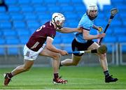 15 May 2024; David Purcell of Dublin in action against Rory Burke of Galway during the oneills.com Leinster GAA Hurling U20 Championship semi-final match between Dublin and Galway at Laois Hire O'Moore Park in Portlaoise, Laois. Photo by David Fitzgerald/Sportsfile