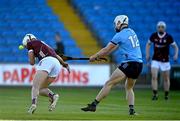 15 May 2024; David Purcell of Dublin shoots to score his side's second goal during the oneills.com Leinster GAA Hurling U20 Championship semi-final match between Dublin and Galway at Laois Hire O'Moore Park in Portlaoise, Laois. Photo by David Fitzgerald/Sportsfile