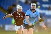 15 May 2024; Jack Behan of Dublin in action against Rory Burke of Galway during the oneills.com Leinster GAA Hurling U20 Championship semi-final match between Dublin and Galway at Laois Hire O'Moore Park in Portlaoise, Laois. Photo by David Fitzgerald/Sportsfile