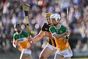 15 May 2024; Brecon Kavanagh of Offaly in action against Marty Murphy of Kilkenny during the oneills.com Leinster GAA Hurling U20 Championship semi-final match between Offaly and Kilkenny at Glenisk O'Connor Park in Tullamore, Offaly. Photo by Piaras Ó Mídheach/Sportsfile