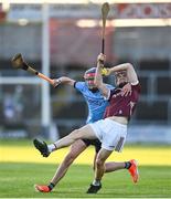 15 May 2024; Sean Murphy of Galway in action against Eoin Keys of Dublin during the oneills.com Leinster GAA Hurling U20 Championship semi-final match between Dublin and Galway at Laois Hire O'Moore Park in Portlaoise, Laois. Photo by David Fitzgerald/Sportsfile