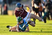 15 May 2024; Conor Lawless of Galway in action against Cathal Kennedy of Dublin during the oneills.com Leinster GAA Hurling U20 Championship semi-final match between Dublin and Galway at Laois Hire O'Moore Park in Portlaoise, Laois. Photo by David Fitzgerald/Sportsfile
