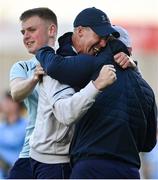 15 May 2024; Dublin manager Shane O'Brien, centre, celebrates after the oneills.com Leinster GAA Hurling U20 Championship semi-final match between Dublin and Galway at Laois Hire O'Moore Park in Portlaoise, Laois. Photo by David Fitzgerald/Sportsfile