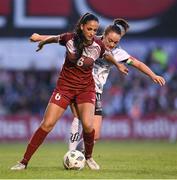 15 May 2024; Lolo Naser of Palestine in action against Katie Lovely of Bohemians during the international solidarity match between Bohemians and Palestine at Dalymount Park in Dublin. Photo by Stephen McCarthy/Sportsfile