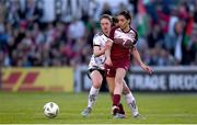 15 May 2024; Jennifer Shattara of Palestine in action against Aoibhe Fleming  of Bohemians during the international solidarity match between Bohemians and Palestine at Dalymount Park in Dublin. Photo by Shauna Clinton/Sportsfile
