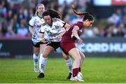 15 May 2024; Jennifer Shattara of Palestine in action against Abbie O'Hara of Bohemians during the international solidarity match between Bohemians and Palestine at Dalymount Park in Dublin. Photo by Shauna Clinton/Sportsfile