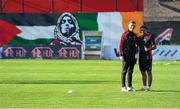 15 May 2024; Bohemians manager Ken Kiernan, left, before the international solidarity match between Bohemians and Palestine at Dalymount Park in Dublin. Photo by Stephen McCarthy/Sportsfile