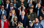 15 May 2024; President of Ireland Michael D Higgins and wife Sabina during the international solidarity match between Bohemians and Palestine at Dalymount Park in Dublin. Photo by Stephen McCarthy/Sportsfile