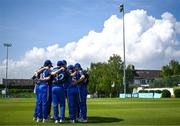 16 May 2024; Leinster Lightning players huddle before the Inter-Provincial IP20 Trophy match between Leinster Lightning and Munster Reds at Sydney Parade, Sandymount in Dublin. Photo by Harry Murphy/Sportsfile