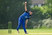16 May 2024; Nick Stapleton of Leinster Lightning bowls during the Inter-Provincial IP20 Trophy match between Leinster Lightning and Munster Reds at Sydney Parade, Sandymount in Dublin. Photo by Harry Murphy/Sportsfile