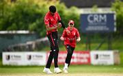 16 May 2024; Zubair Hassan Khan of Munster Reds celebrates taking the wicket of Tim Tector of Leinster Lightning during the Inter-Provincial IP20 Trophy match between Leinster Lightning and Munster Reds at Sydney Parade, Sandymount in Dublin. Photo by Harry Murphy/Sportsfile