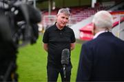 16 May 2024; Stephen Kenny speaks to media after being unveiled as the new St Patrick's Athletic manager at Richmond Park in Dublin. Photo by Stephen McCarthy/Sportsfile