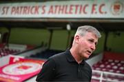 16 May 2024; Stephen Kenny speaks to media after being unveiled as the new St Patrick's Athletic manager at Richmond Park in Dublin. Photo by Stephen McCarthy/Sportsfile