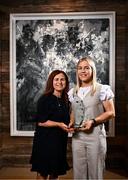 17 May 2024; Armagh’s Lauren McConville is presented with The Croke Park Hotel/LGFA Player of the Month award for April 2024 by Edele O’Reilly, Director of Sales and Marketing, The Croke Park Hotel, at The Croke Park Hotel in Jones Road, Dublin. Lauren starred at centre half back for Armagh as they captured the Lidl National League Division 1 title for the very first time this year, and she was Player of the Match in the final victory over Kerry at Croke Park on April 7. Photo by Harry Murphy/Sportsfile