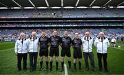 12 May 2024; Referee Noel Mooney and his match officials before the Leinster GAA Football Senior Championship final match between Dublin and Louth at Croke Park in Dublin. Photo by Harry Murphy/Sportsfile