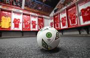 17 May 2024; A detailed view of a match ball in the St Patrick's Athletic dressing room before the SSE Airtricity Men's Premier Division match between St Patrick's Athletic and Derry City at Richmond Park in Dublin. Photo by Stephen McCarthy/Sportsfile
