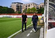 17 May 2024; St Patrick's Athletic manager Stephen Kenny accompanied by coach Sean O'Connor arrives for the SSE Airtricity Men's Premier Division match between St Patrick's Athletic and Derry City at Richmond Park in Dublin. Photo by Stephen McCarthy/Sportsfile