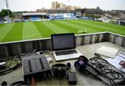 17 May 2024; The broadcast equipment of LMFM is seen before the SSE Airtricity Men's Premier Division match between Drogheda United and Galway United at Weavers Park in Drogheda, Louth.  Photo by Shauna Clinton/Sportsfile