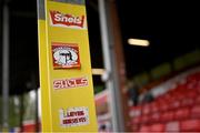 17 May 2024; Stickers are seen in the main stand before the SSE Airtricity Men's Premier Division match between Shelbourne and Waterford at Tolka Park in Dublin. Photo by David Fitzgerald/Sportsfile