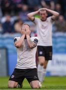 17 May 2024; Stephen Walsh of Galway United reacts to a missed shot on goal during the SSE Airtricity Men's Premier Division match between Drogheda United and Galway United at Weavers Park in Drogheda, Louth.  Photo by Shauna Clinton/Sportsfile